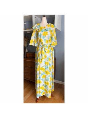 I. Magnin VTG 60s Floral Long Dressing Gown Robe M/L Retro MCM